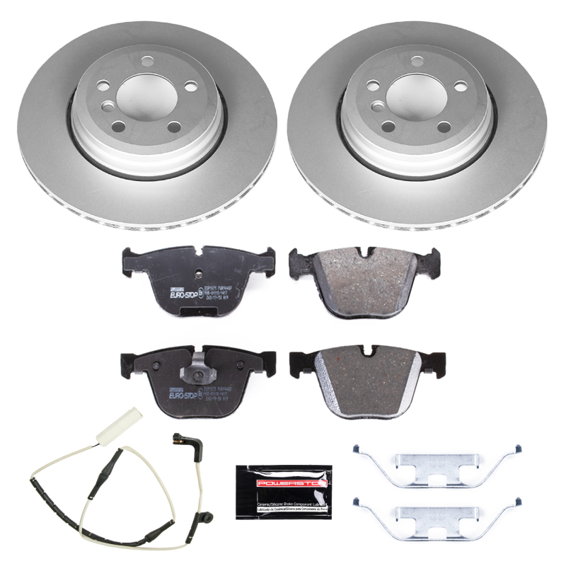 BMW 7 Series Brake Kit - Rear - PowerStop - Genuine Geomet Coated Rotors, ECE-R90 Brake Pads + Hardware Kit - `02-`05