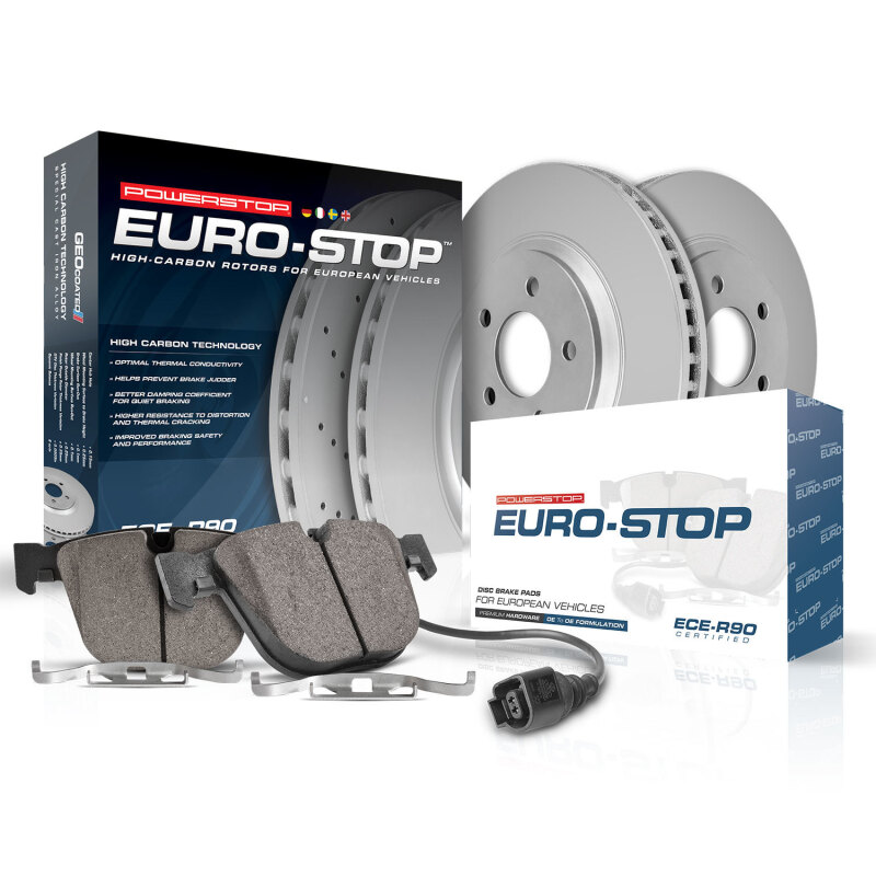 BMW 7 Series Brake Kit - Rear - PowerStop - Genuine Geomet Coated Rotors, ECE-R90 Brake Pads + Hardware Kit - `02-`05