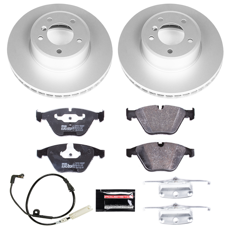 BMW 5 Series Brake Kit - Front - PowerStop - Genuine Geomet Coated Rotors + ECE-R90 Certified Brake Pads - `04-`06