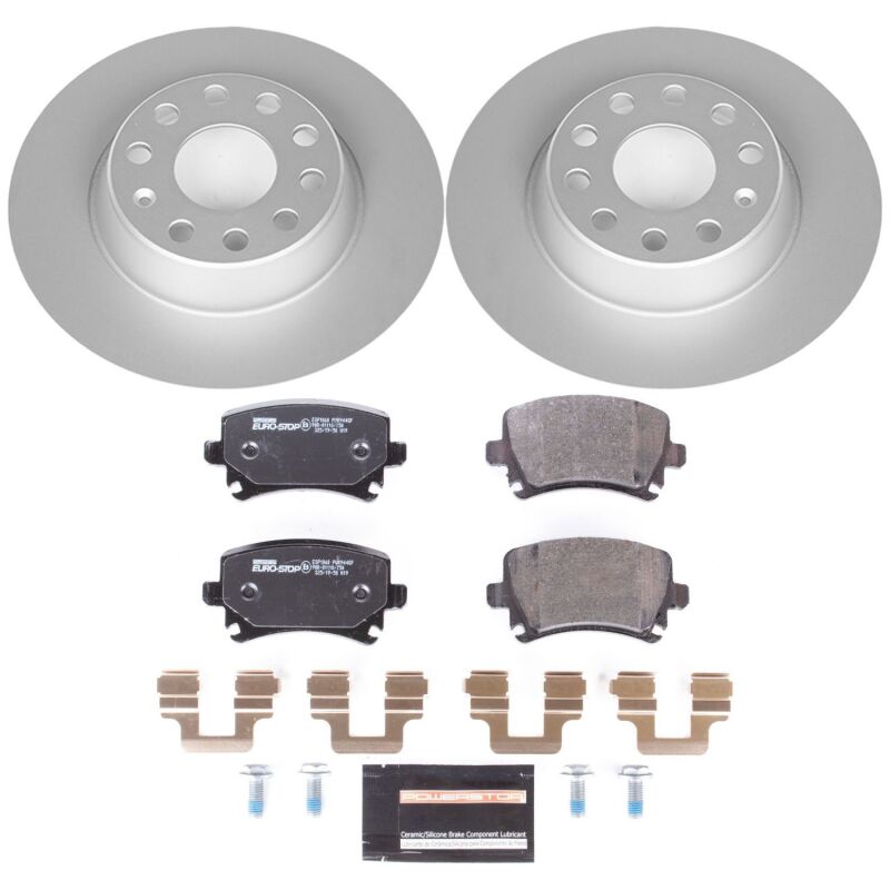 Audi A3 Brake Kit - Rear - PowerStop - Genuine Geomet Coated Rotors + ECE-R90 Brake Pads - `06-`09