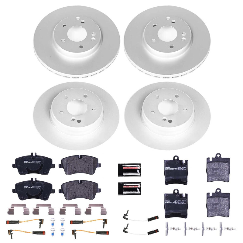 Mercedes-Benz C230 Brake Kit - Front + Rear - PowerStop - Genuine Geomet Coated Rotors + ECE-R90 Brake Pads + Hardware Kit - 2003