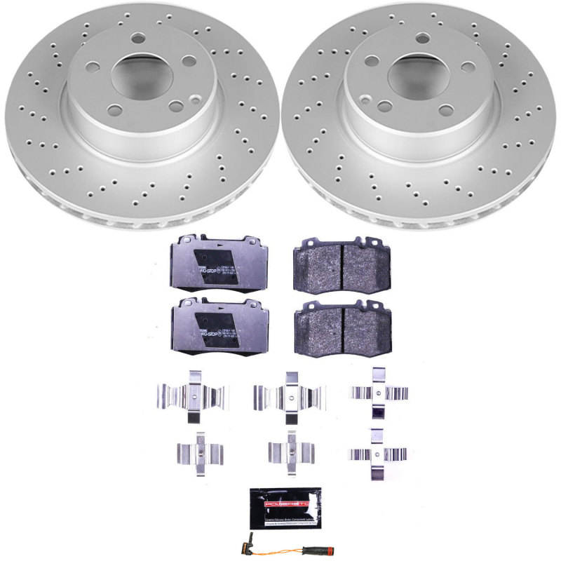 Mercedes-Benz CL500 Brake Kit - Front - PowerStop - Genuine Geomet Coated Rotors + ECE-R90 Brake Pads + Hardware Kit - `03-`06