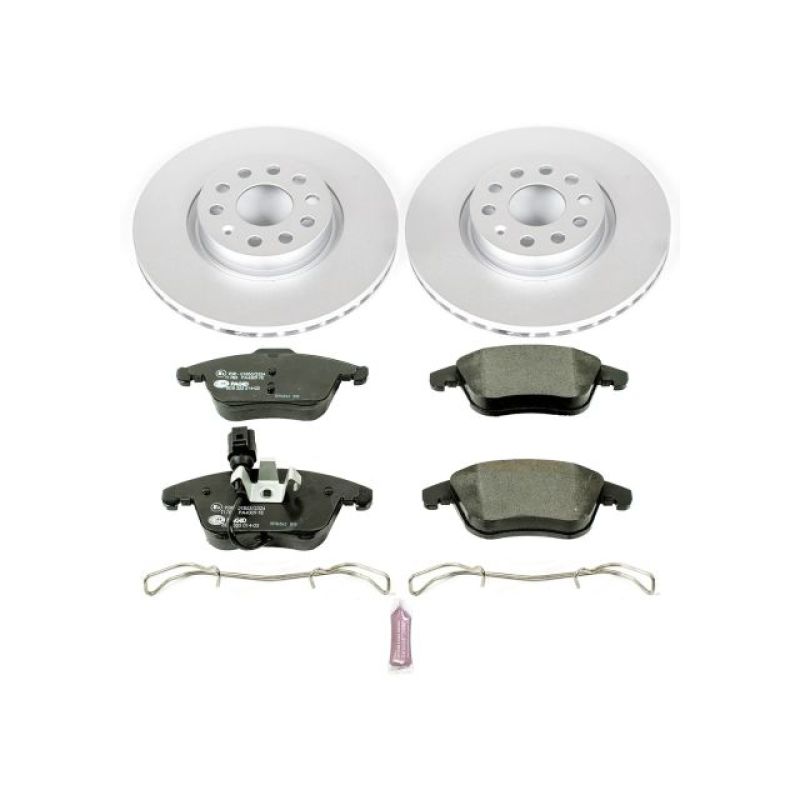 Audi Q3 Brake Kit - Front - PowerStop - Euro-Stop Kit: Genuine Geomet Coated Rotors, ECE-R90 Certified Pads with Hardware - `15-`18