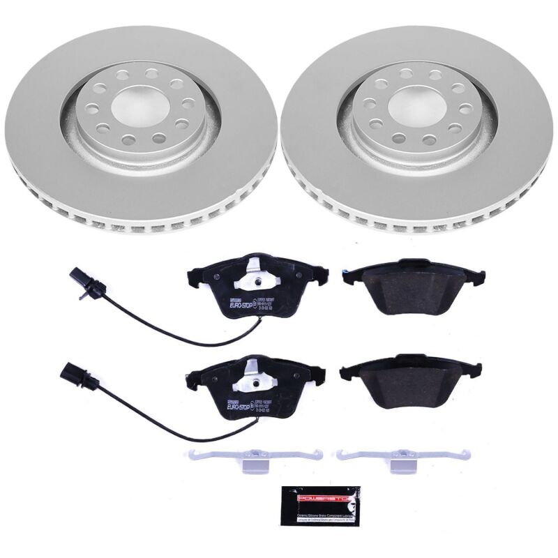 Audi A4 Brake Kit - Front - PowerStop - Genuine Geomet Coated Rotors + ECE-R90 Brake Pads - `05-`09