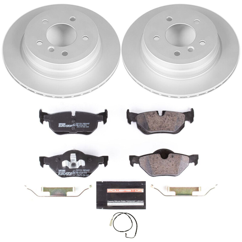 BMW 3 Series Brake Kit - Rear - PowerStop - Genuine Geomet Coated Rotors + ECE-R90 Brake Pads + Hardware Kit - `07-`10
