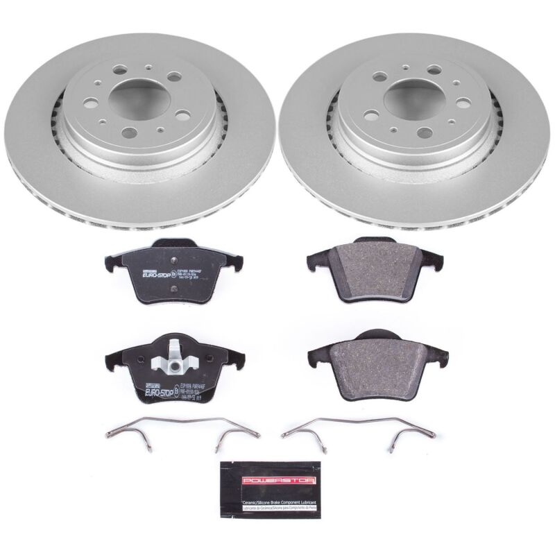 Volvo XC90 Brake Kit - Rear - PowerStop - Genuine Geomet Coated Rotors + ECE-R90 Certified Pads - `03-`14