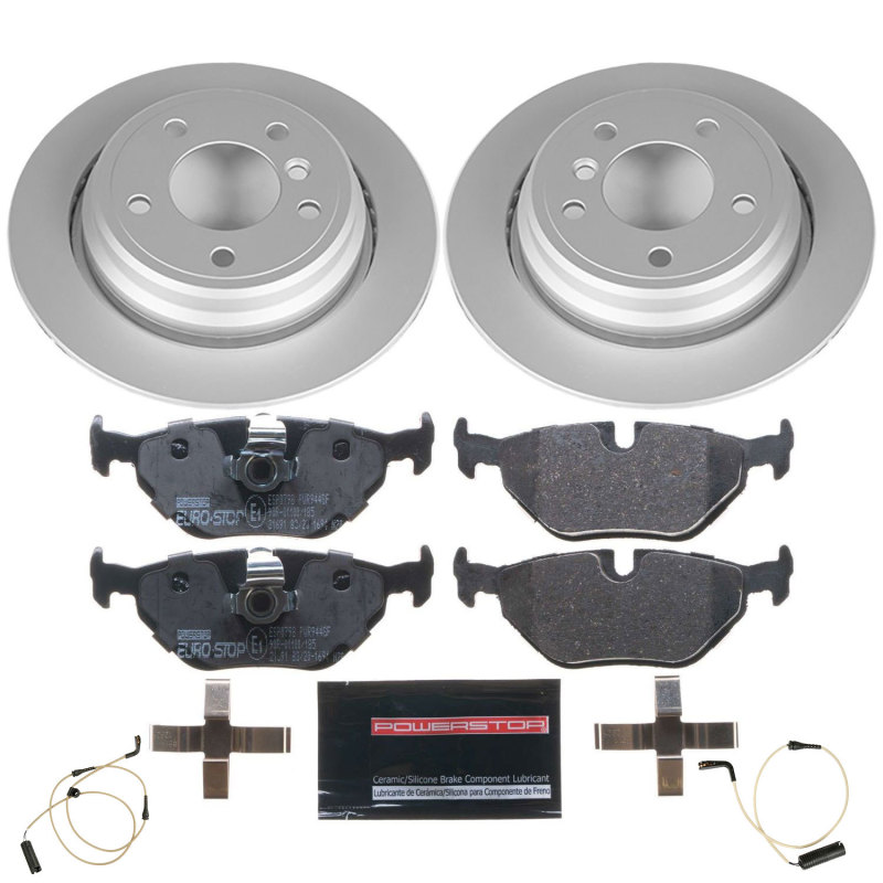 BMW 525i Brake Kit - Rear - PowerStop - Genuine Geomet Coated Rotors + ECE-R90 Brake Pads + Hardware Kit - `01-`03