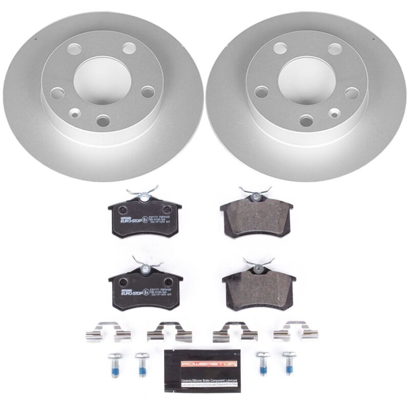 Audi A4 Brake Kit - Rear - PowerStop - Genuine Geomet Coated Rotors + ECE-R90 Certified Pads - `02-`06