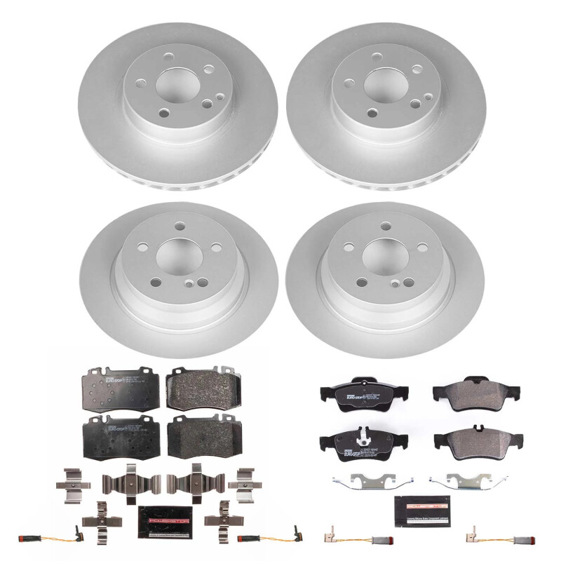Mercedes-Benz E350 Brake Kit - Front + Rear - PowerStop - Genuine Geomet Coated Rotors + ECE-R90 Certified Pads - 2006