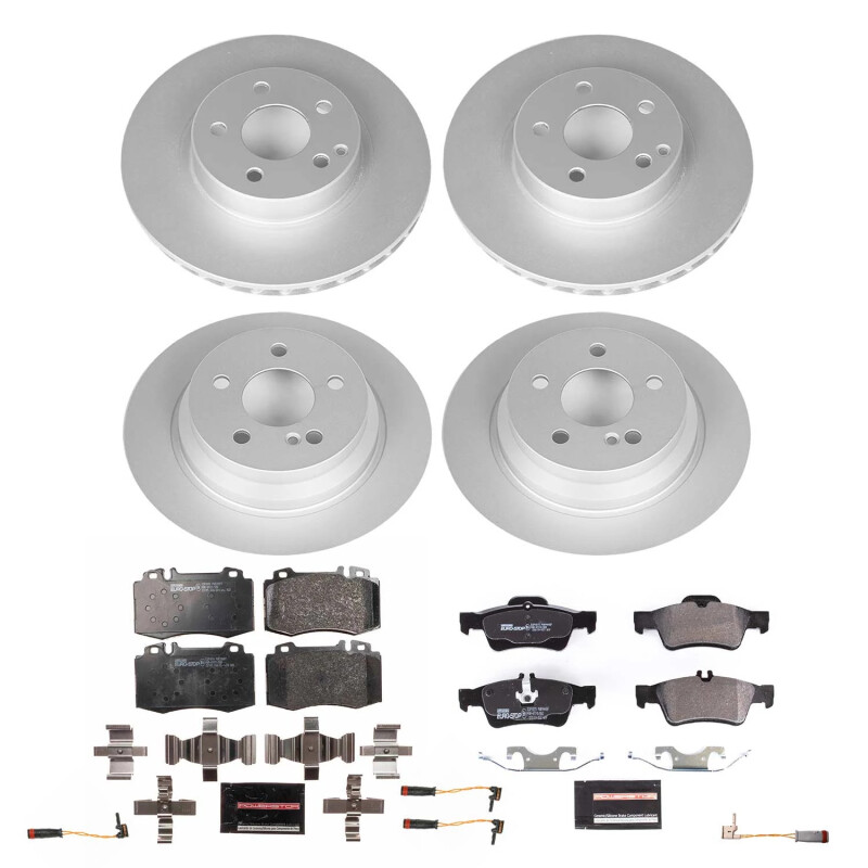 Mercedes-Benz E500 Brake Kit - Front + Rear - PowerStop - Genuine Geomet Coated Rotors + ECE-R90 Certified Pads - `04-`06