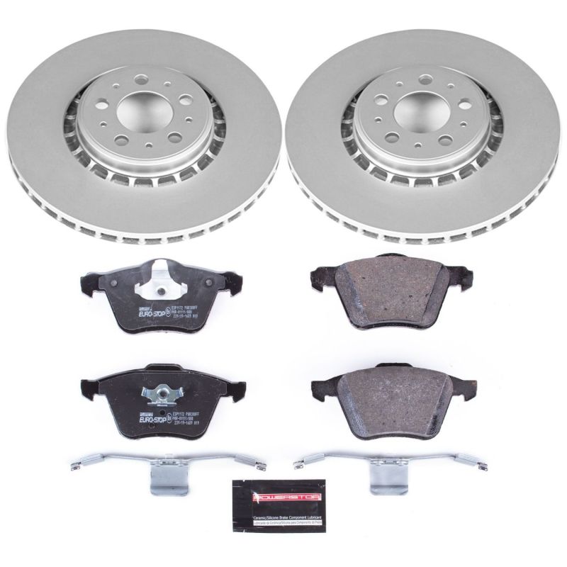 Volvo XC90 Brake Kit - Front - PowerStop - Genuine Geomet Coated Rotors + ECE-R90 Certified Pads - `03-`14