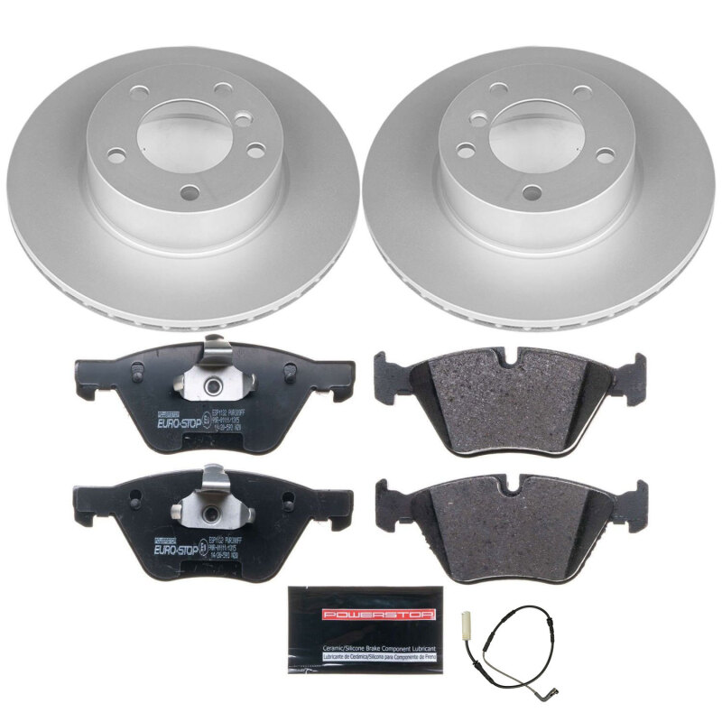 BMW 3 Series Brake Kit - Front - PowerStop - Genuine Geomet Fully Coated Rotors + ECE-R90 Certified Pads w/ Hardware - 2007