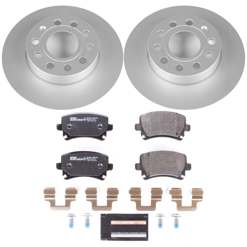 Audi A3 Brake Kit - Rear - PowerStop - Genuine Geomet Coated Rotors + ECE-R90 Certified Pads - 2008