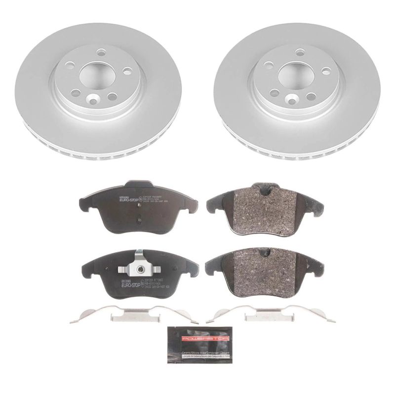Land Rover LR2 Brake Pads + Rotors - Front - PowerStop - Euro-Stop, GEOMET 360 Coated Rotors + ECE-R90 Pads - `08-`15