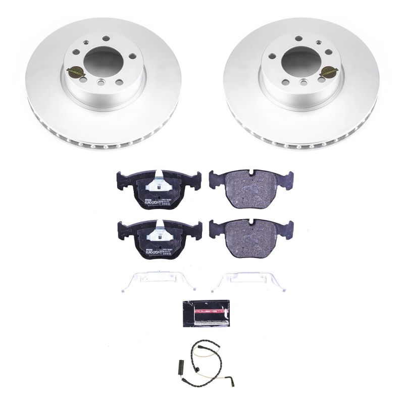 BMW 540i Brake Kit - Front - PowerStop - Genuine Geomet Coated Rotors + ECE-R90 Certified Pads - `97-`00