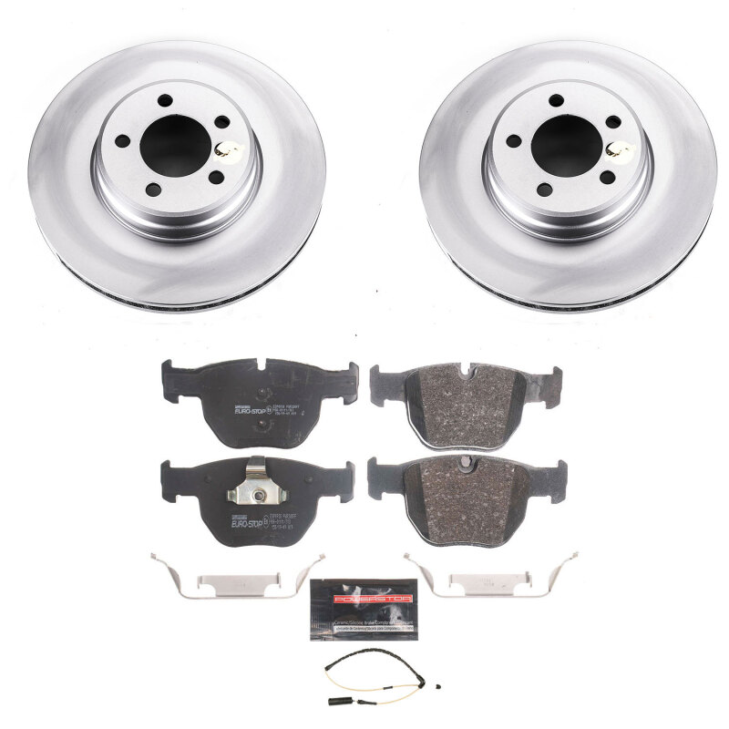 Land Rover Range Rover Brake Pads + Rotors - Front - PowerStop - Euro-Stop, Genuine GEOMET 360 Coated Rotors + ECE-R90 Certified Pads - `03-`05