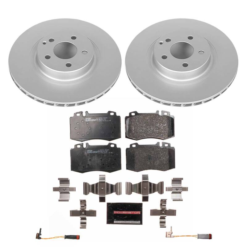 Mercedes-Benz E350 Brake Kit - Front - PowerStop - Genuine Geomet Coated Rotors + ECE-R90 Certified Pads + Hardware - `07-`09