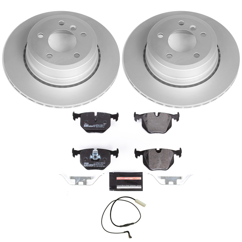 BMW 5 Series Brake Kit - Rear - PowerStop - Genuine Geomet Coated Rotors + ECE-R90 Certified Pads + Hardware Kit - `06-`07
