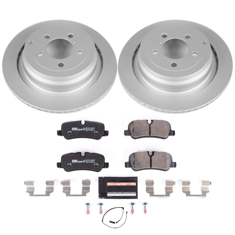 Land Rover Range Rover Brake Pads + Rotors - Rear - PowerStop - Euro-Stop | GEOMET 360 Coated Rotors + ECE-R90 Pads (with wear sensors and stainless-steel hardware) - `06-`12