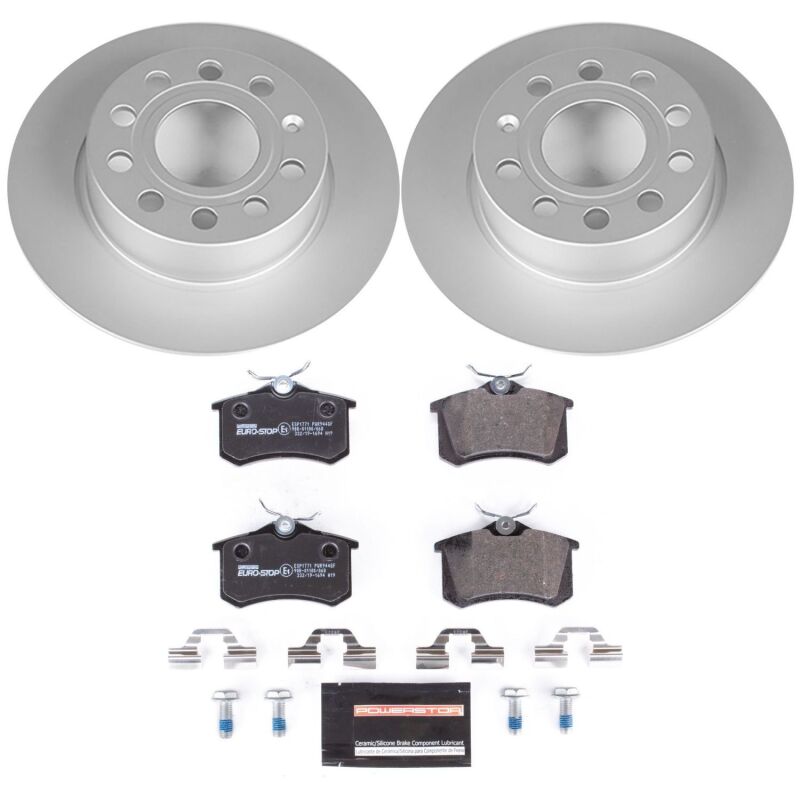 Audi A3 Brake Kit - Rear - PowerStop - Genuine GEOMET Coated Rotors + ECE-R90 Certified Pads - `10-`13