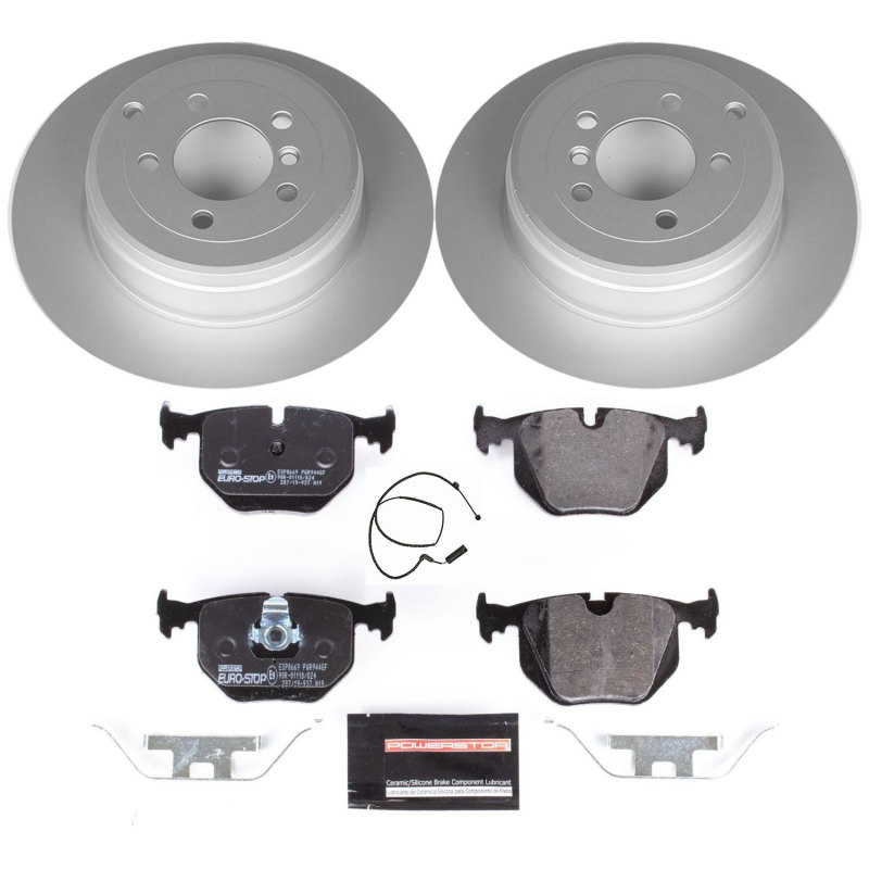 Land Rover Range Rover Brake Pads + Rotors - Rear - PowerStop - Euro-Stop | Genuine GEOMET 360 Coated Rotors + ECE-R90 Pads - `03-`05