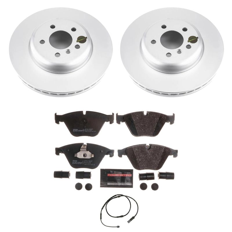 BMW ActiveHybrid 5 Brake Kit - Front - PowerStop - Genuine Geomet Coated Rotors + ECE-R90 Brake Pads + Hardware Kit - `12-`16