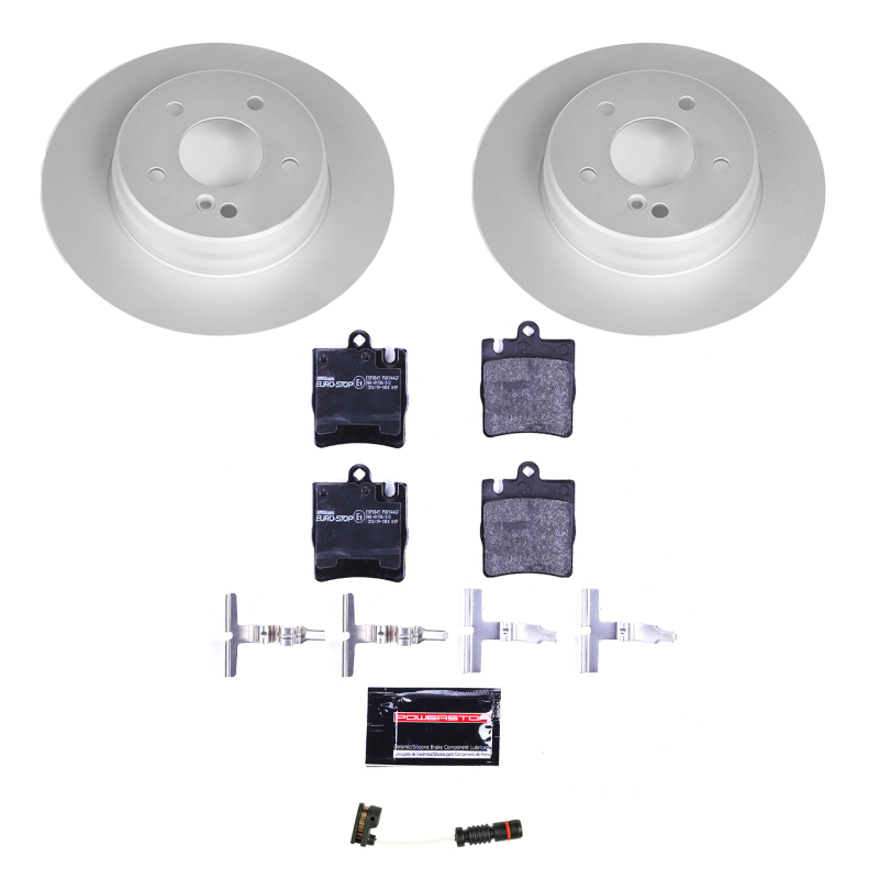 Mercedes-Benz E430 Brake Kit - Rear - PowerStop - Euro-Stop Kit with GEOMET Fully Coated Rotors + ECE-R90 Certified Pads - `01-`02