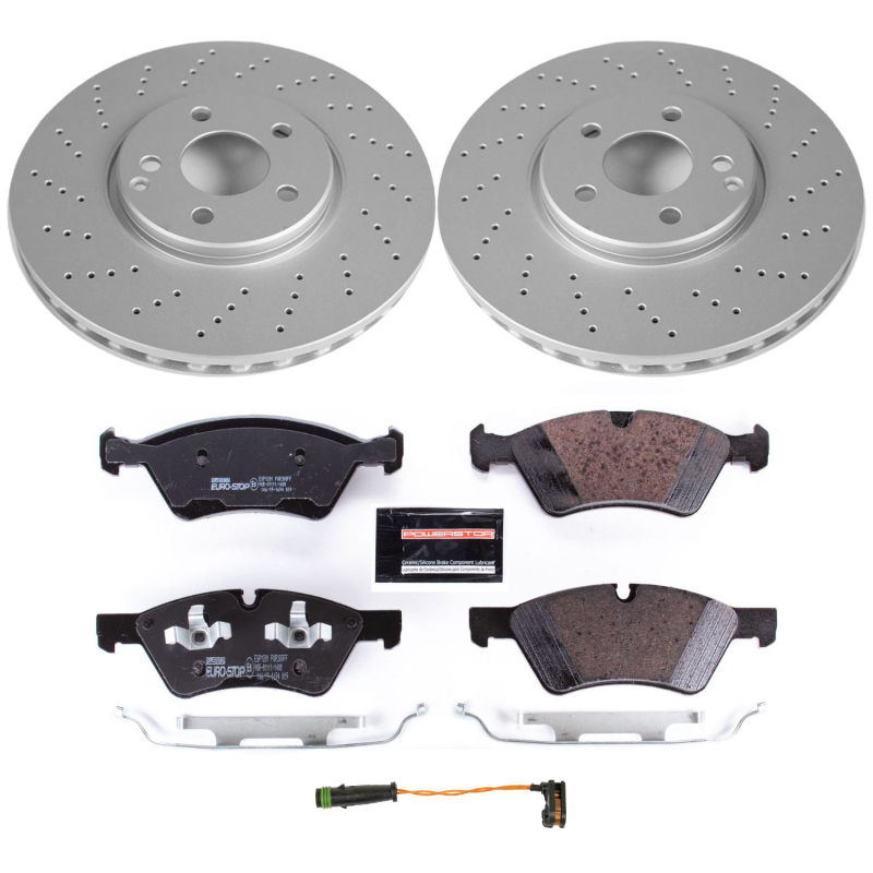 Mercedes-Benz E350 Brake Kit - Front - PowerStop - Euro-Stop, GEOMET Coated Rotors, ECE-R90 Pads - `07-`09
