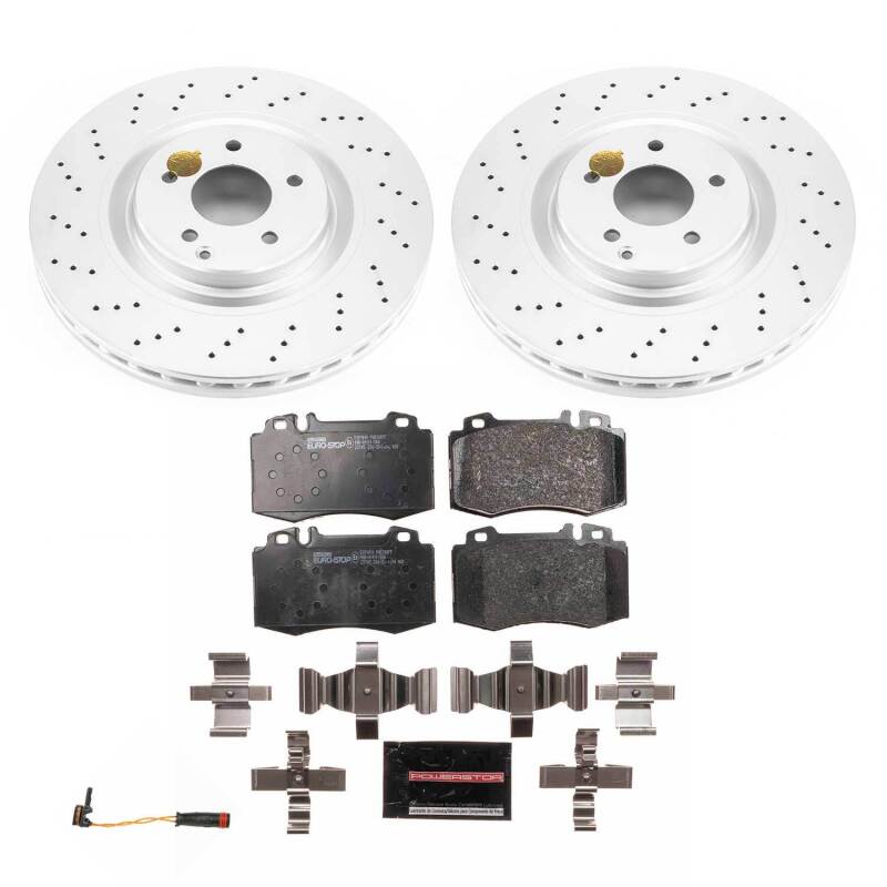 Mercedes-Benz CLK500 Brake Kit - Front - PowerStop - Genuine Geomet Coated Rotors + ECE-R90 Brake Pads + Hardware Kit - `03-`06