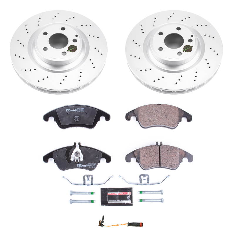 Mercedes-Benz SLC300 Brake Kit - Front - PowerStop - Genuine Geomet Coated Rotors + ECE-R90 Brake Pads + Hardware Kit - `17-`18