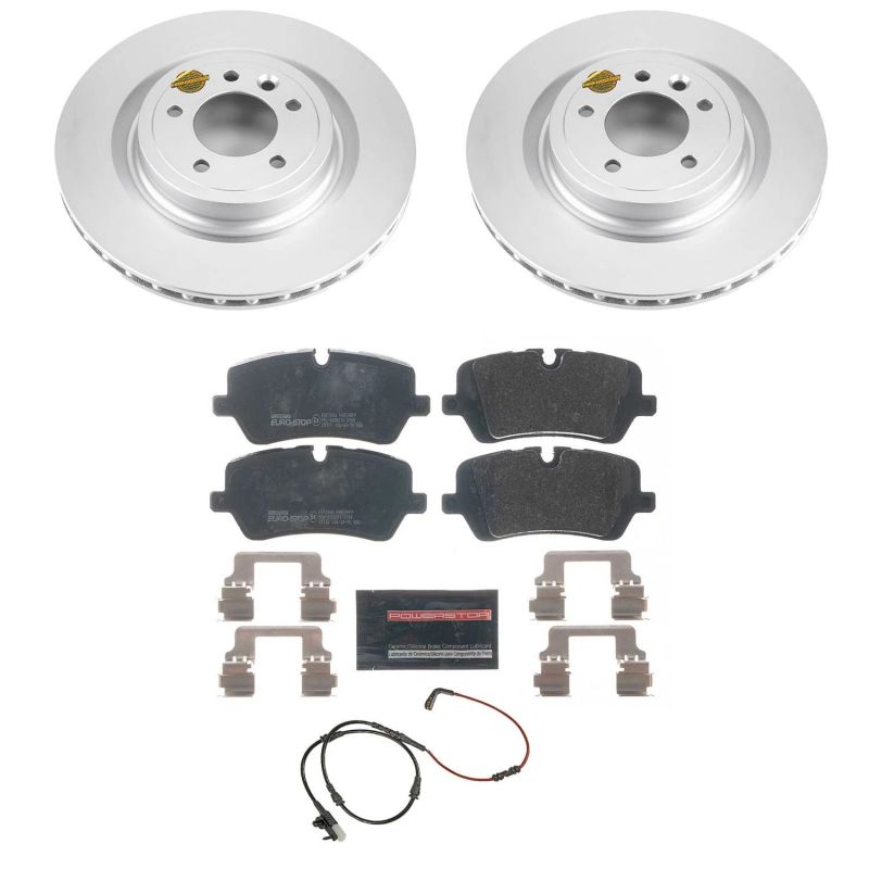 Land Rover Range Rover Brake Pads + Rotors - Rear - PowerStop - Euro-Stop, GEOMET 360 Coated Rotors + ECE-R90 Pads + Wear Sensors - `14-`17