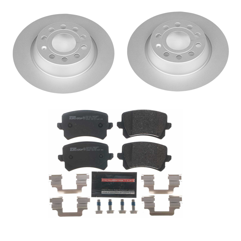 Audi Q3 Brake Kit - Rear - PowerStop - Genuine Geomet Coated Rotors + ECE-R90 Certified Pads - 2015