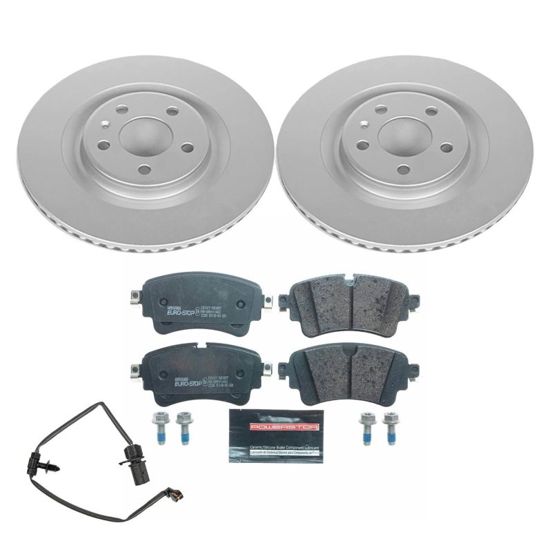 Audi A4 Brake Kit - Rear - PowerStop - Genuine Geomet Coated Rotors + ECE-R90 Certified Pads + Hardware Kit - `17-`19