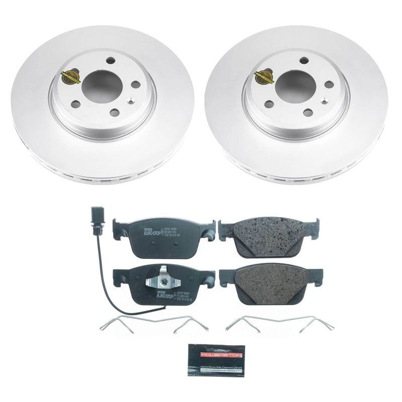 Audi A4 Brake Kit - Front - PowerStop - Genuine Geomet Coated Rotors + ECE-R90 Certified Pads - `17-`19