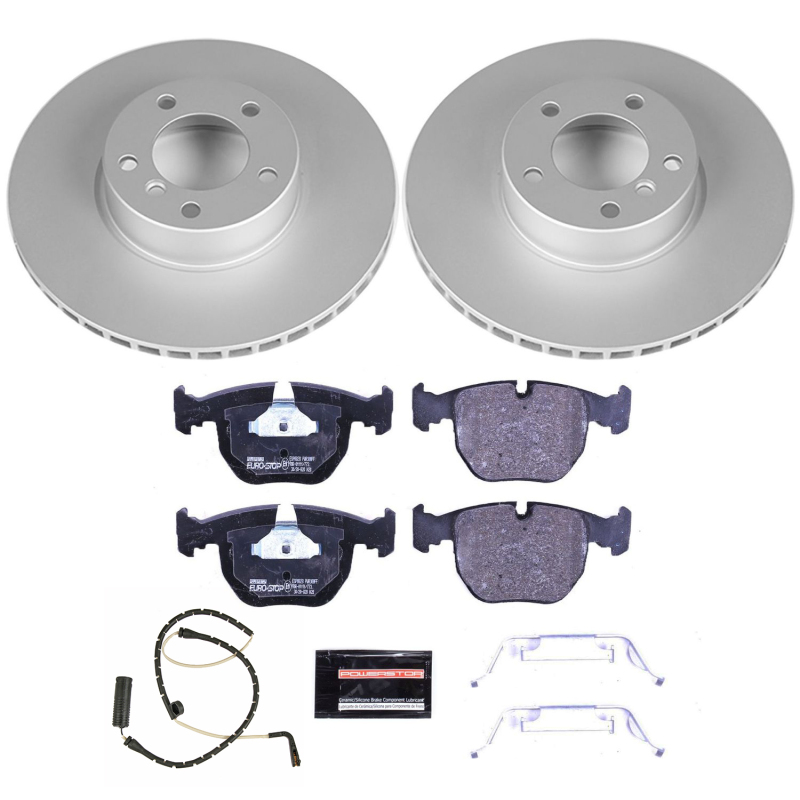 BMW 5 Series Brake Kit - Front - PowerStop - Genuine GEOMET Fully Coated Rotors + ECE-R90 Certified Pads + Hardware Kit - `01-`03