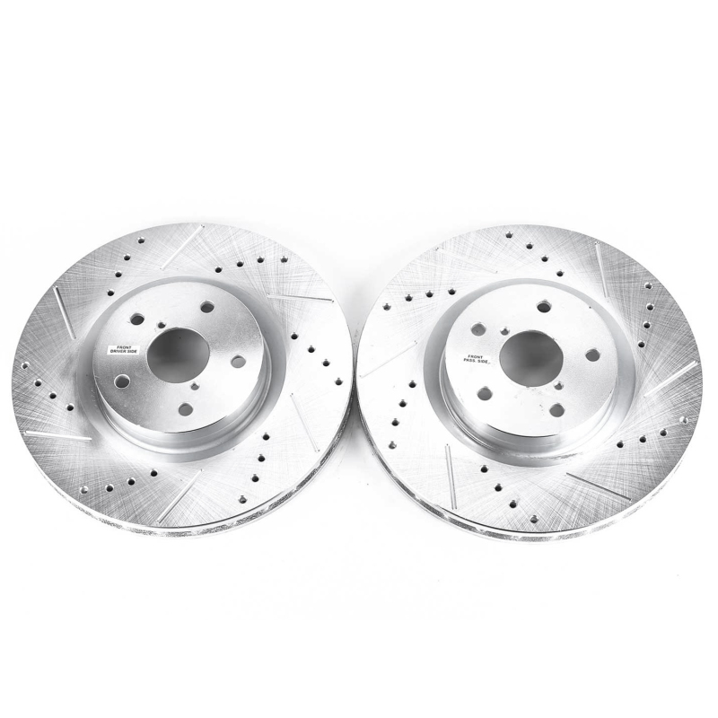 Subaru WRX STI Brake Rotor (2) - Front - PowerStop - Evolution Drilled & Slotted - Silver - `15-`17