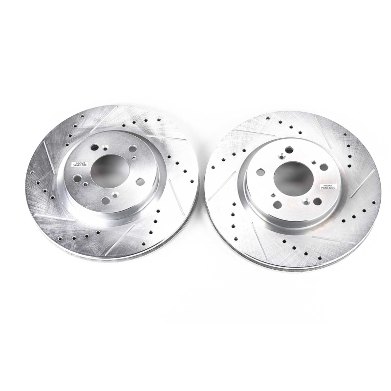 Acura RL Brake Rotors (2) - Front - PowerStop - Evolution Drilled & Slotted - Silver - `05-`12