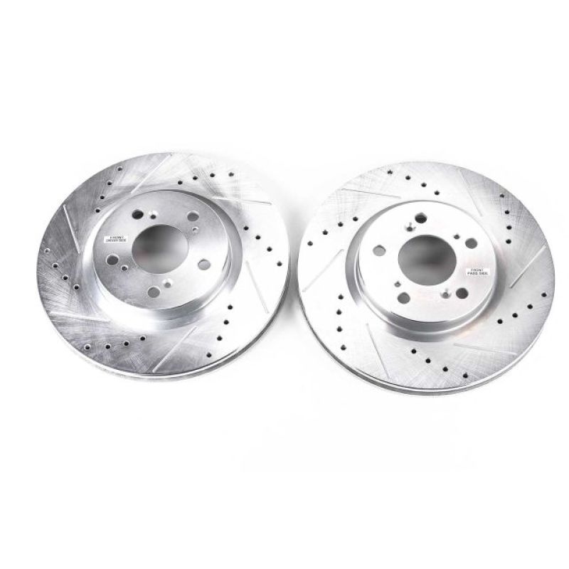 Acura RL Brake Rotors (2) - Front - PowerStop - Evolution Drilled & Slotted - Silver - `05-`12