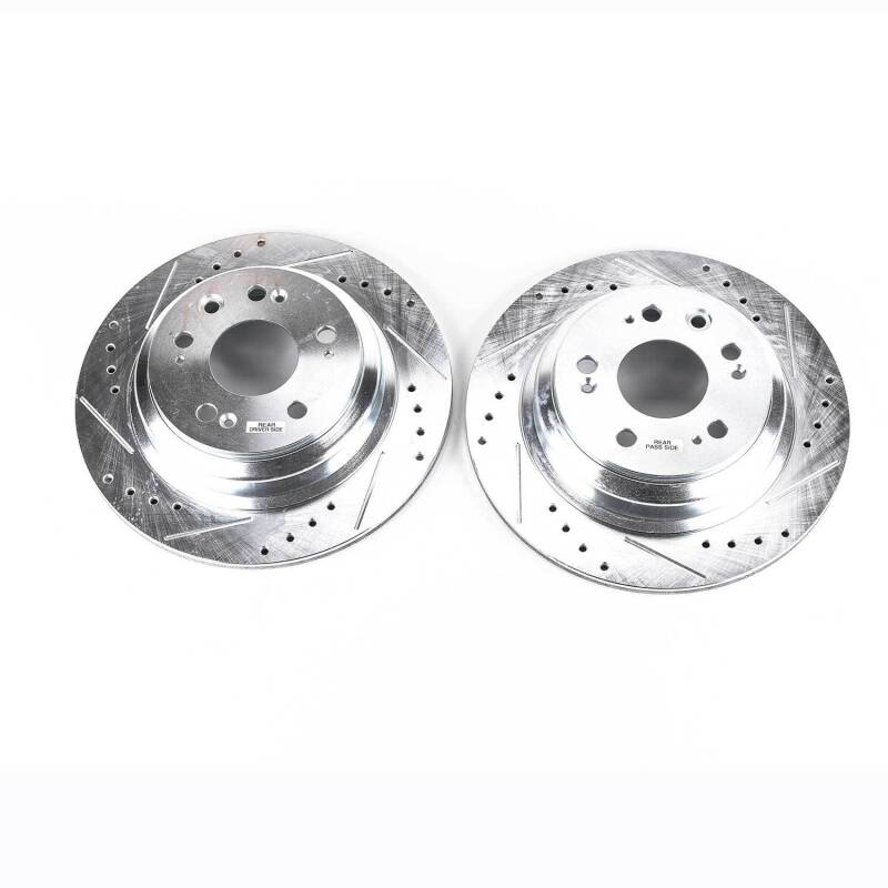 Acura RL Brake Rotors (2) - Rear - PowerStop - Evolution Drilled & Slotted - Silver - `05-`12