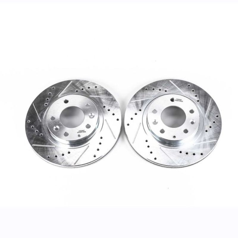 Mazda MX-5 Miata Brake Rotors (2) - Front - PowerStop - Evolution Drilled & Slotted - Silver - `06-`15