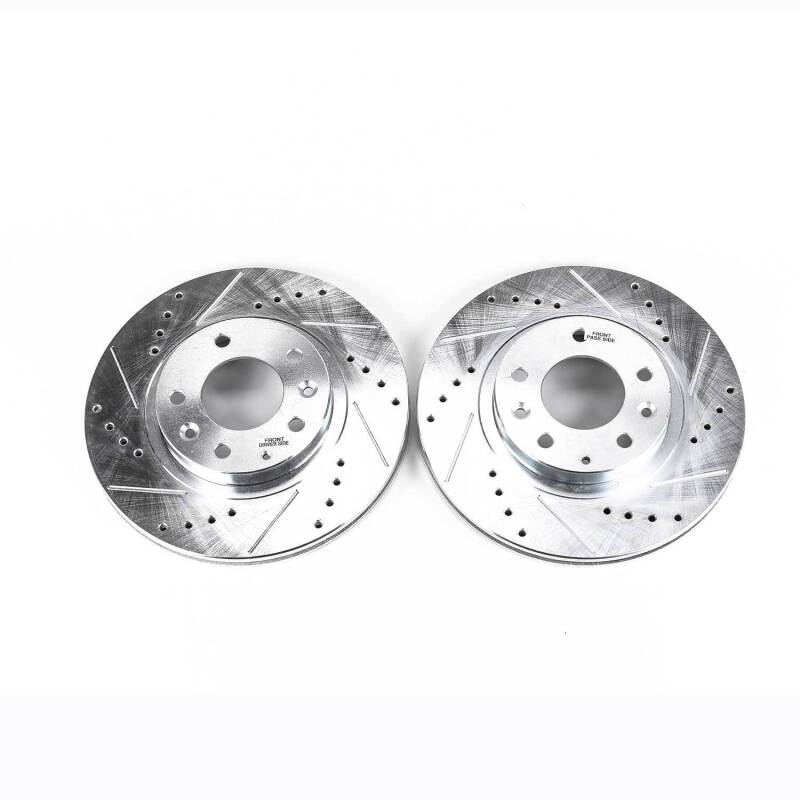 Mazda MX-5 Miata Brake Rotors (2) - Front - PowerStop - Evolution Drilled & Slotted - Silver - `06-`15
