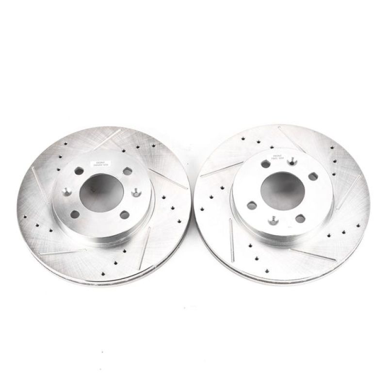Hyundai Accent Brake Rotors (2) - Front - PowerStop - Evolution Drilled & Slotted - Silver - `06-`11