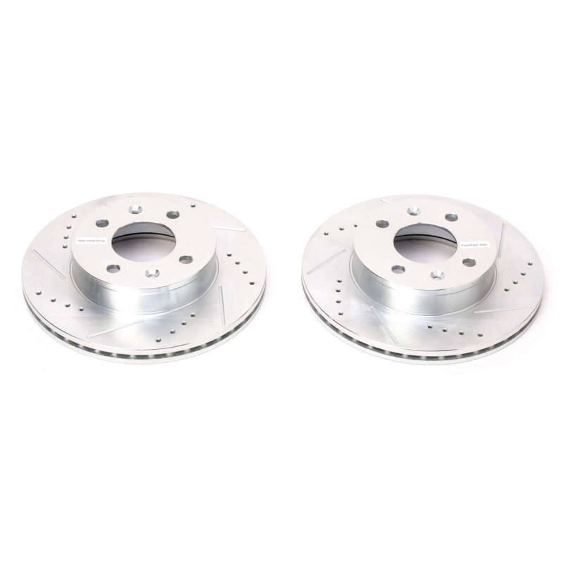 Hyundai Accent Brake Rotors (2) - Front - PowerStop - Evolution Drilled & Slotted - Silver - `03-`05