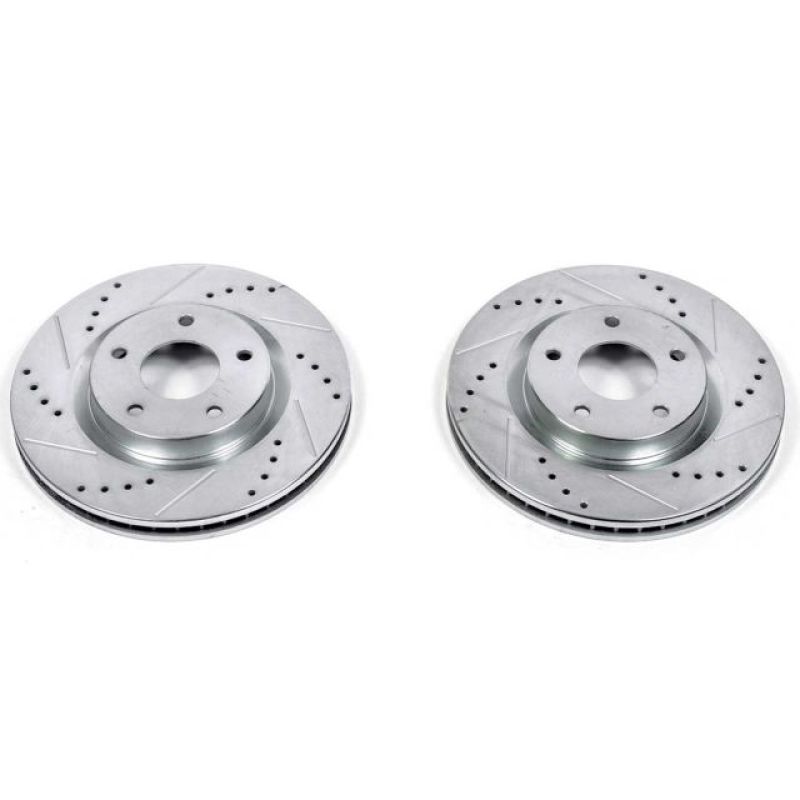 Nissan Rogue Brake Rotors (2) - Front - PowerStop - Evolution Drilled & Slotted - Silver - `08-`13