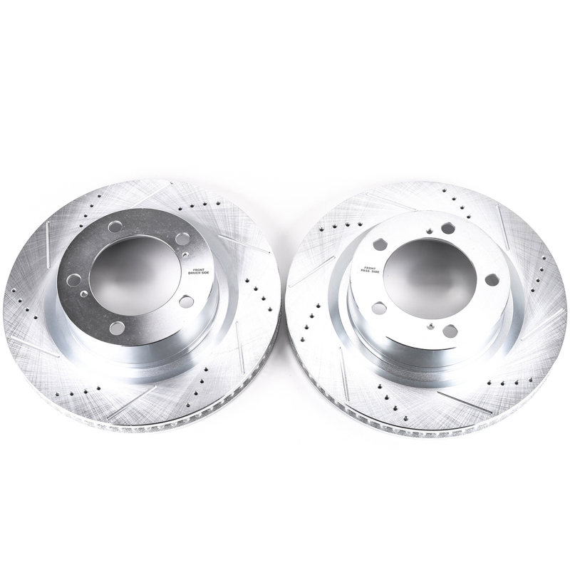 Toyota Land Cruiser Brake Rotors (2) - Front - PowerStop - Evolution Drilled & Slotted - Silver - `16-`21
