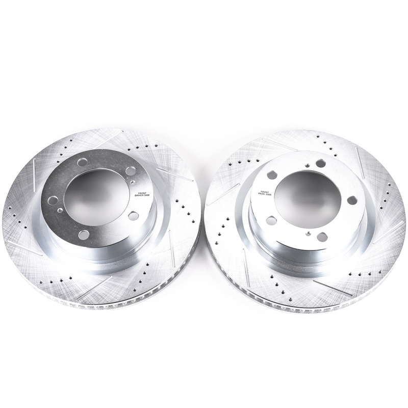 Toyota Land Cruiser Brake Rotors (2) - Front - PowerStop - Evolution Drilled & Slotted - Silver - `16-`21