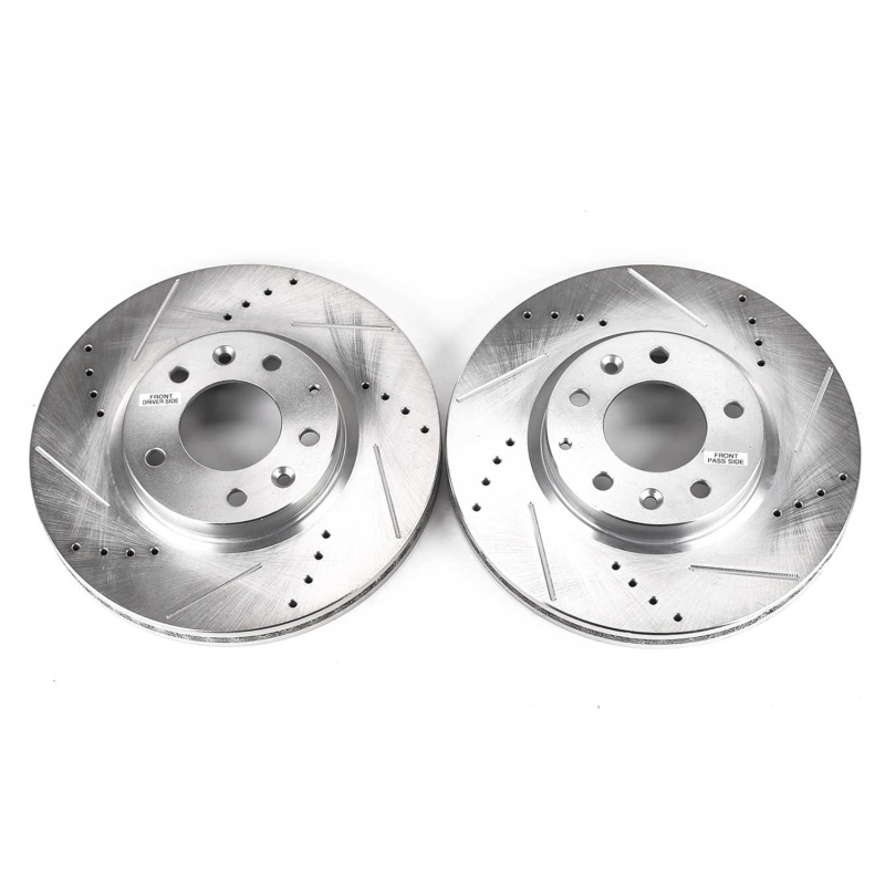 Mazda CX-7 Brake Rotors (2) - Front - PowerStop - Evolution Drilled & Slotted Rotors - Silver - `07-`12