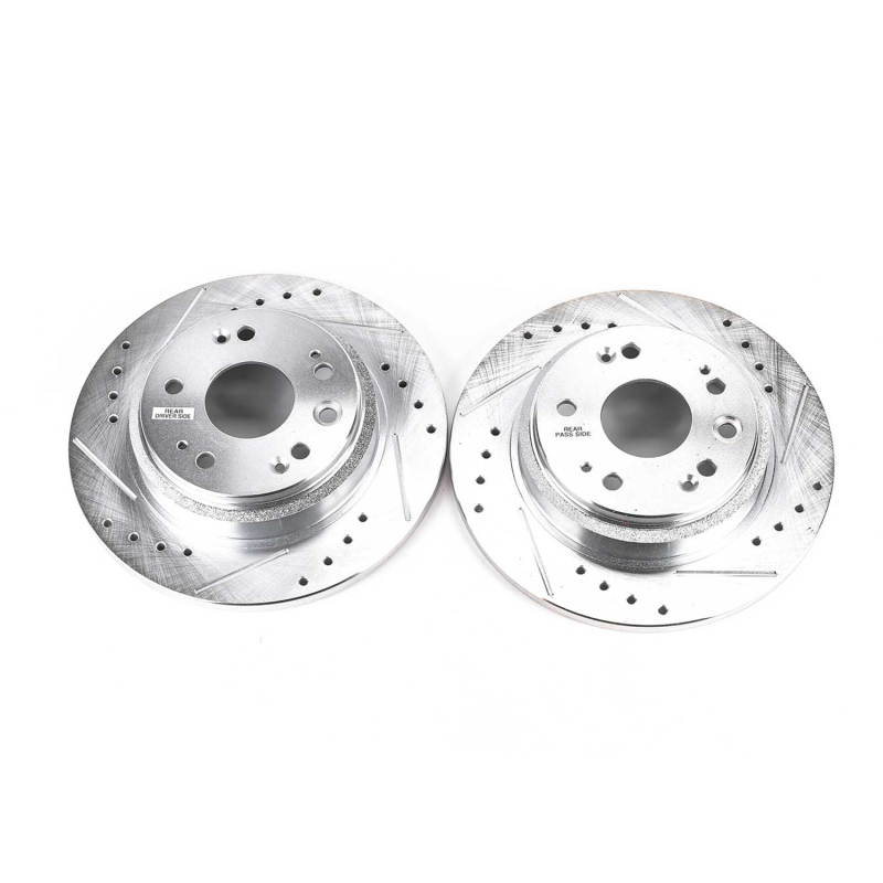Acura RL Brake Rotors (2) - Rear - PowerStop - Evolution Drilled & Slotted - Silver - `02-`04