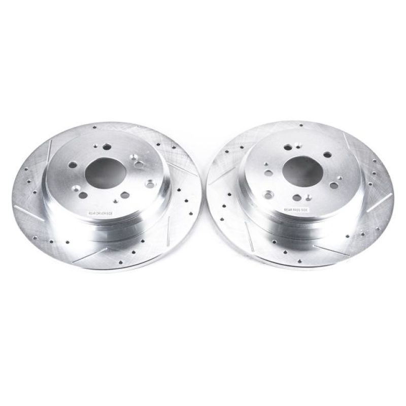 Acura MDX Brake Rotors (2) - Rear - PowerStop - Evolution Drilled & Slotted - Silver - `07-`13