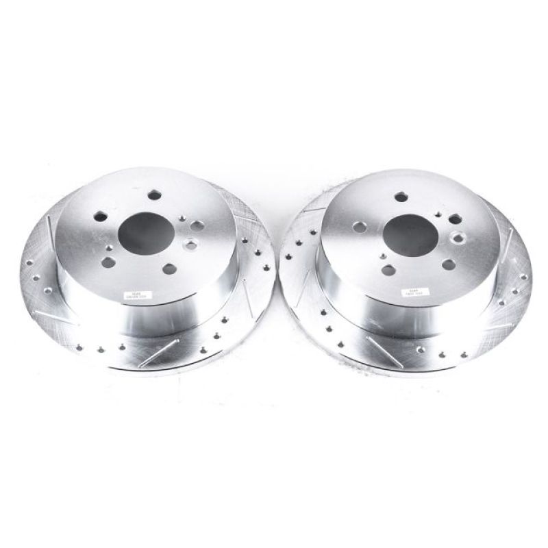 Toyota Sienna Brake Rotors (2) - Rear - PowerStop - Evolution Drilled & Slotted - Silver - `04-`10